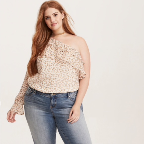 torrid Tops - NWT TORRID Floral Chiffon Ruffled One Shoulder Top
